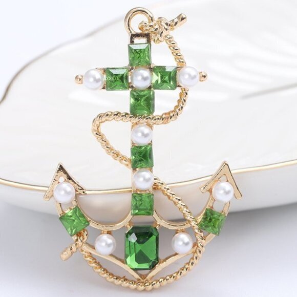 MACY'S ANCHOR GREEN AND GOLD brooch - Picture 3 of 3